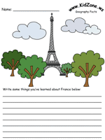 France What I've Learned Worksheet