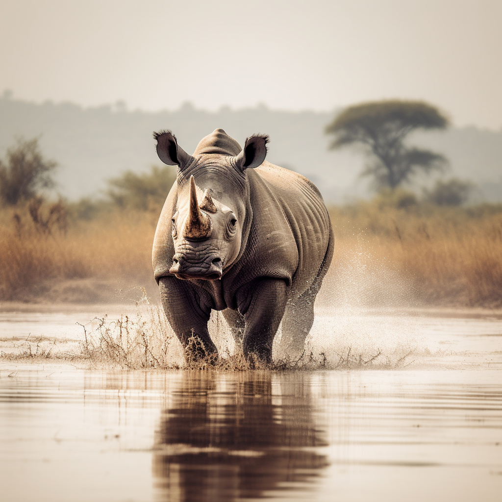 Rhino in water