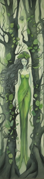 pencil crayon drawing of dryad and her tree