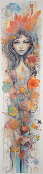 pencil crayon drawing of a flower nymph