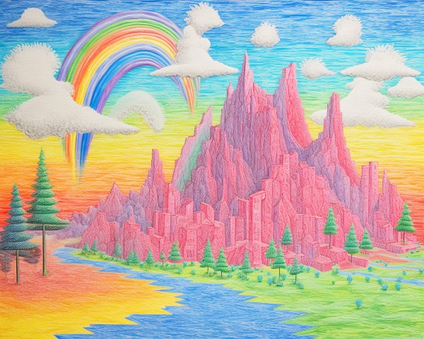 pencil crayon drawing of Mount Olympus