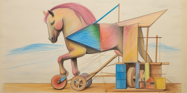 pencil crayon drawing of the trojan horse