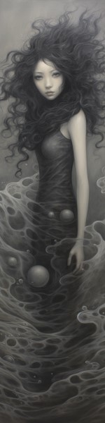 pencil crayon drawing of a chthonic nymph