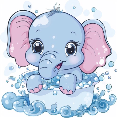 kawaii artwork of a cute elephant washing his toes