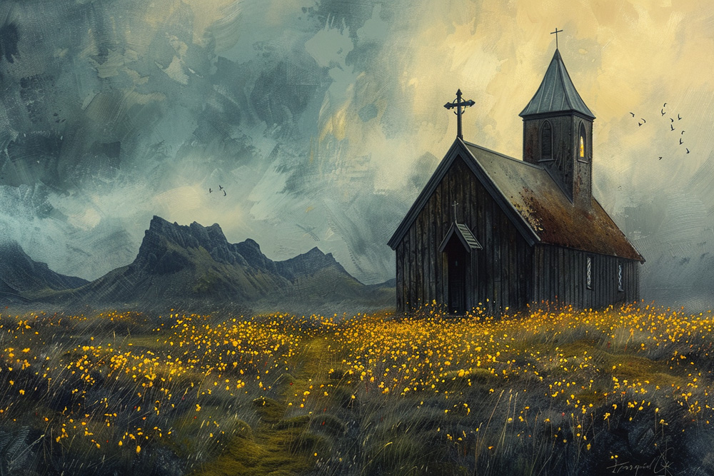 digital image of the first Christian church in Iceland