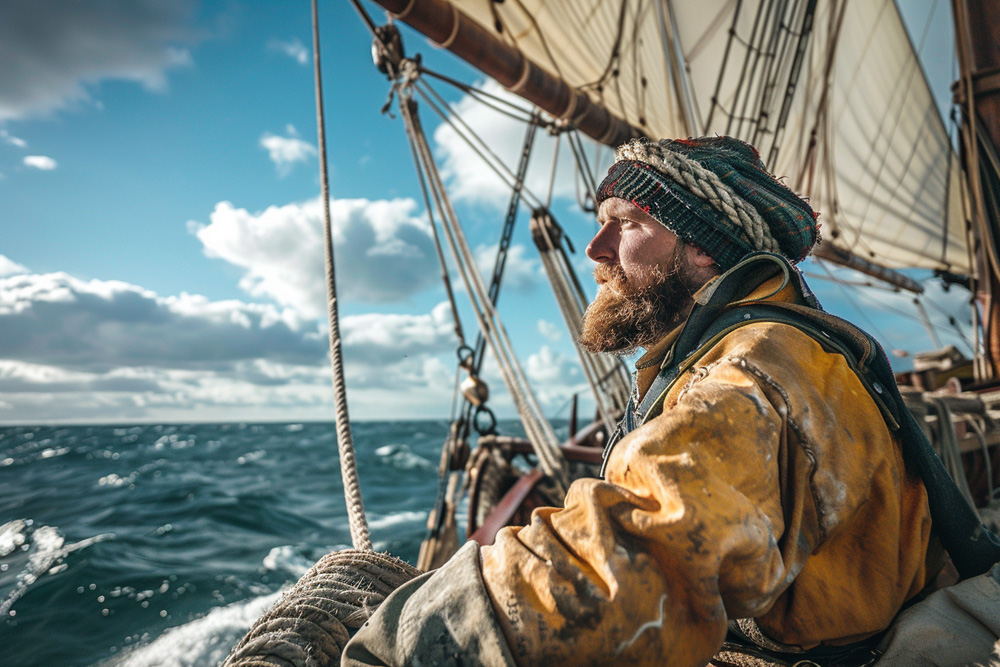 digital image of a sailor looking out to sea