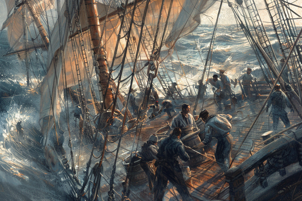 digital image of sailors living their lives at sea