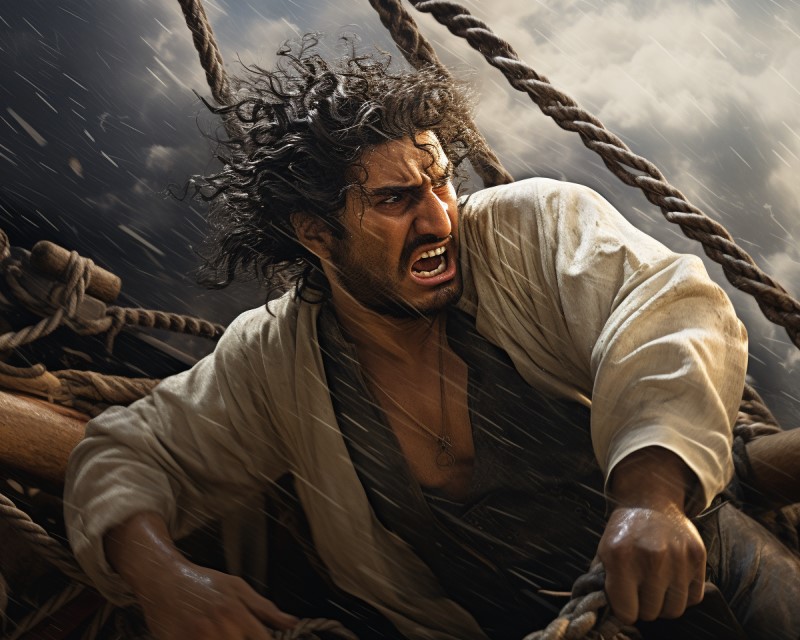 artwork of the shipwrecked sailor in the storm