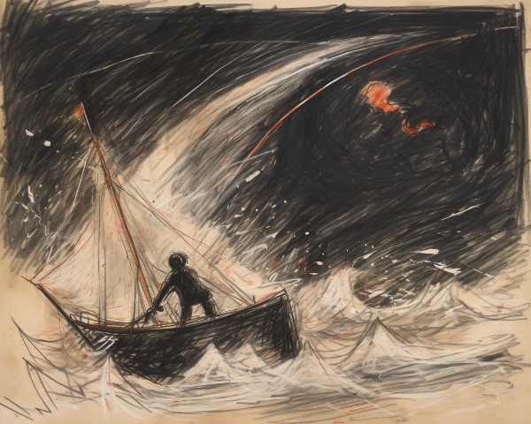 drawing of the shipwrecked sailor in the storm