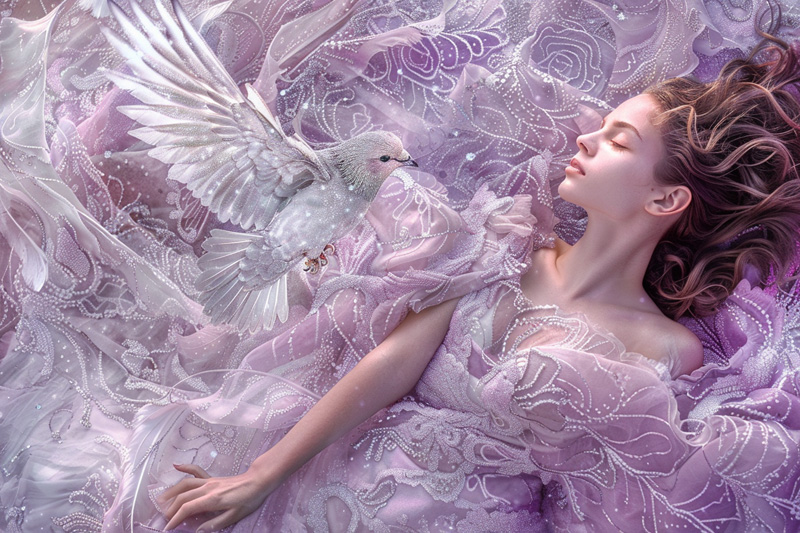 digital art of Aphrodite, Greek goddess of beauty and a dove
