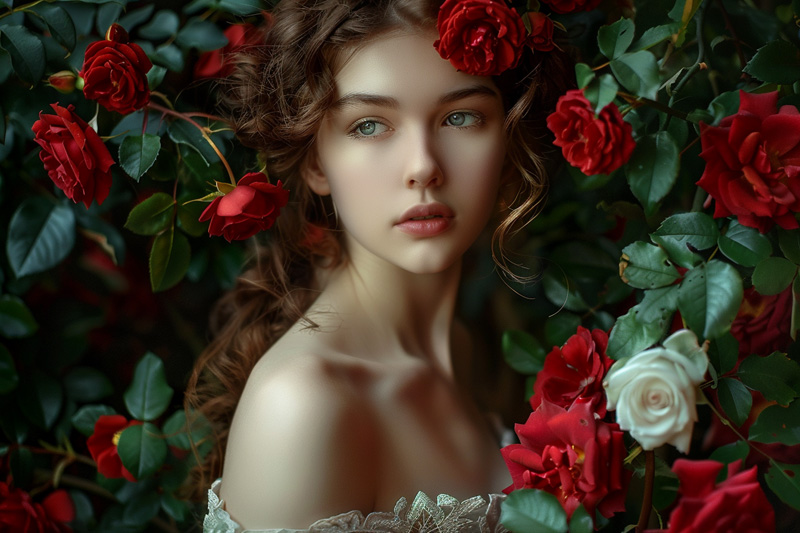 digital art of Aphrodite, Greek goddess of beauty and roses