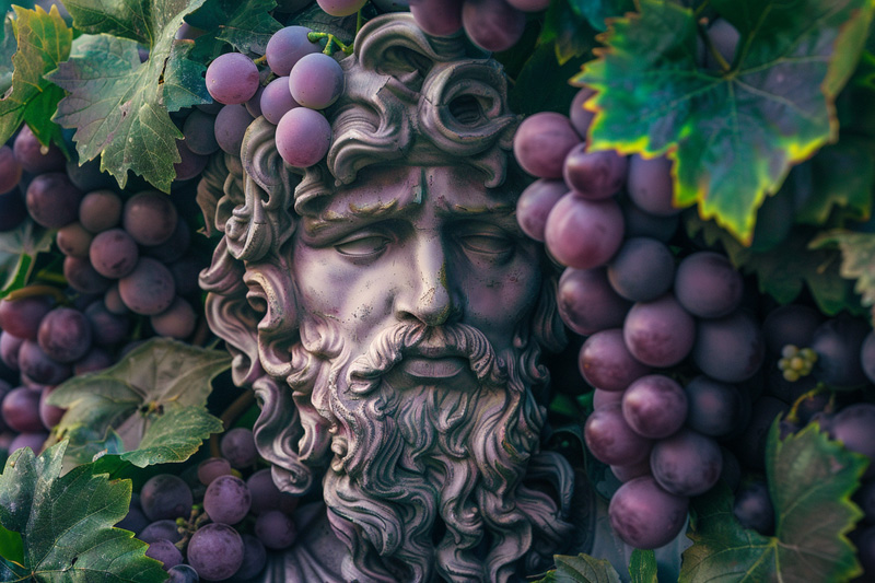 digital art of Dionysus, God of Wine and Festivity and grapes