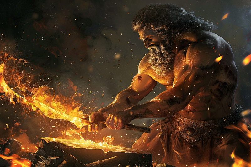 digital art of Hephaestus, Greek god of the forge