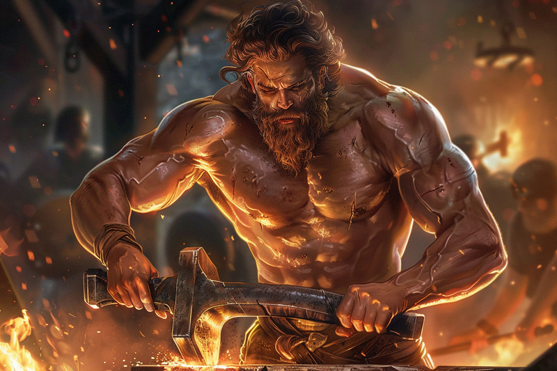 digital art of Hephaestus, Greek god of the forge