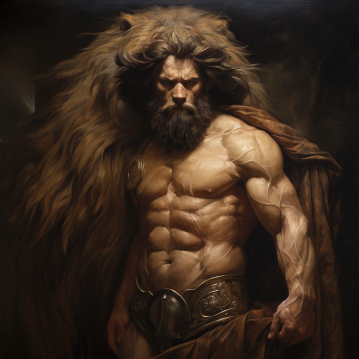 artwork of Hercules wearing the lion skin