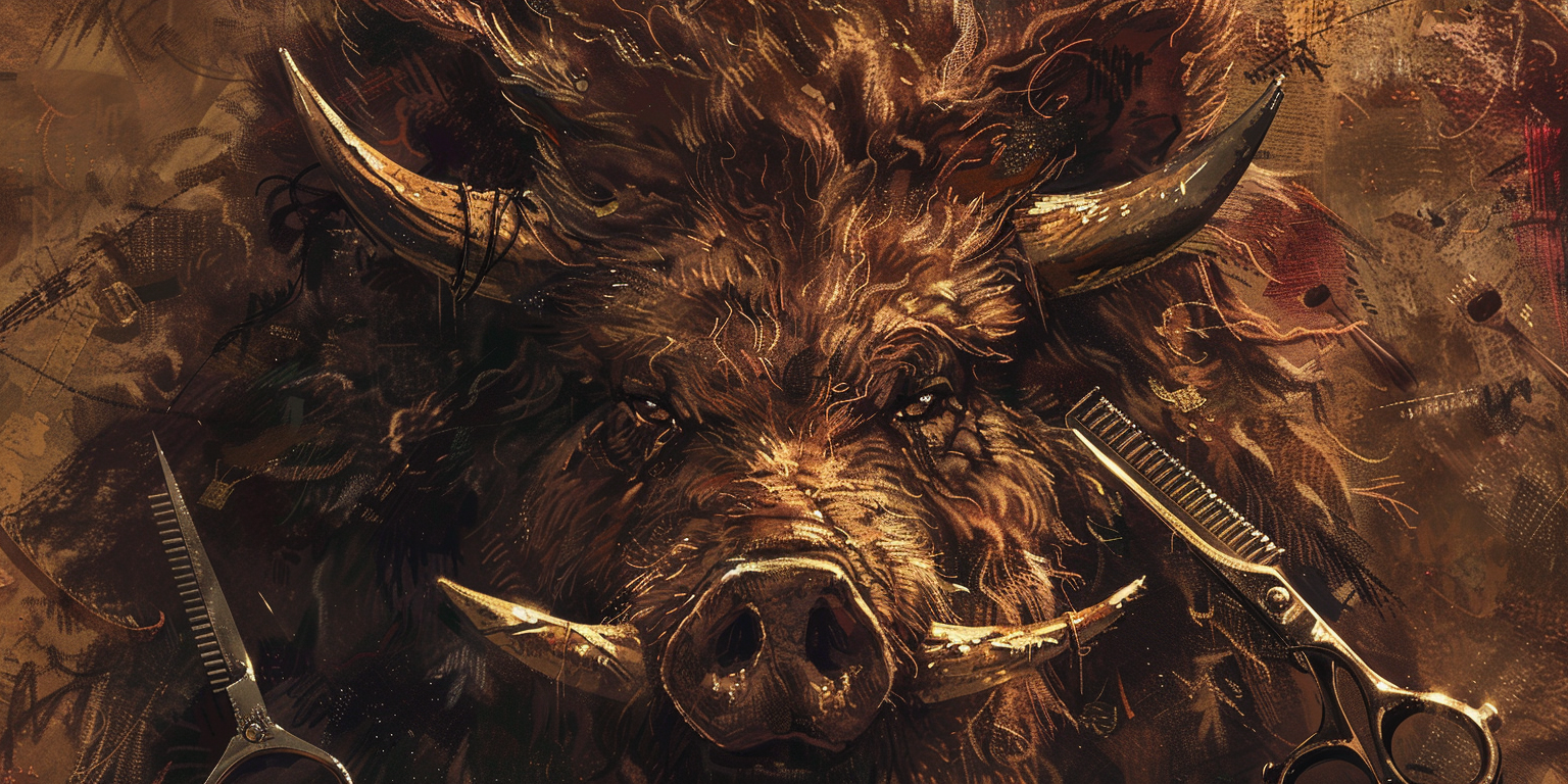 digital art of the boar with scissors and comb