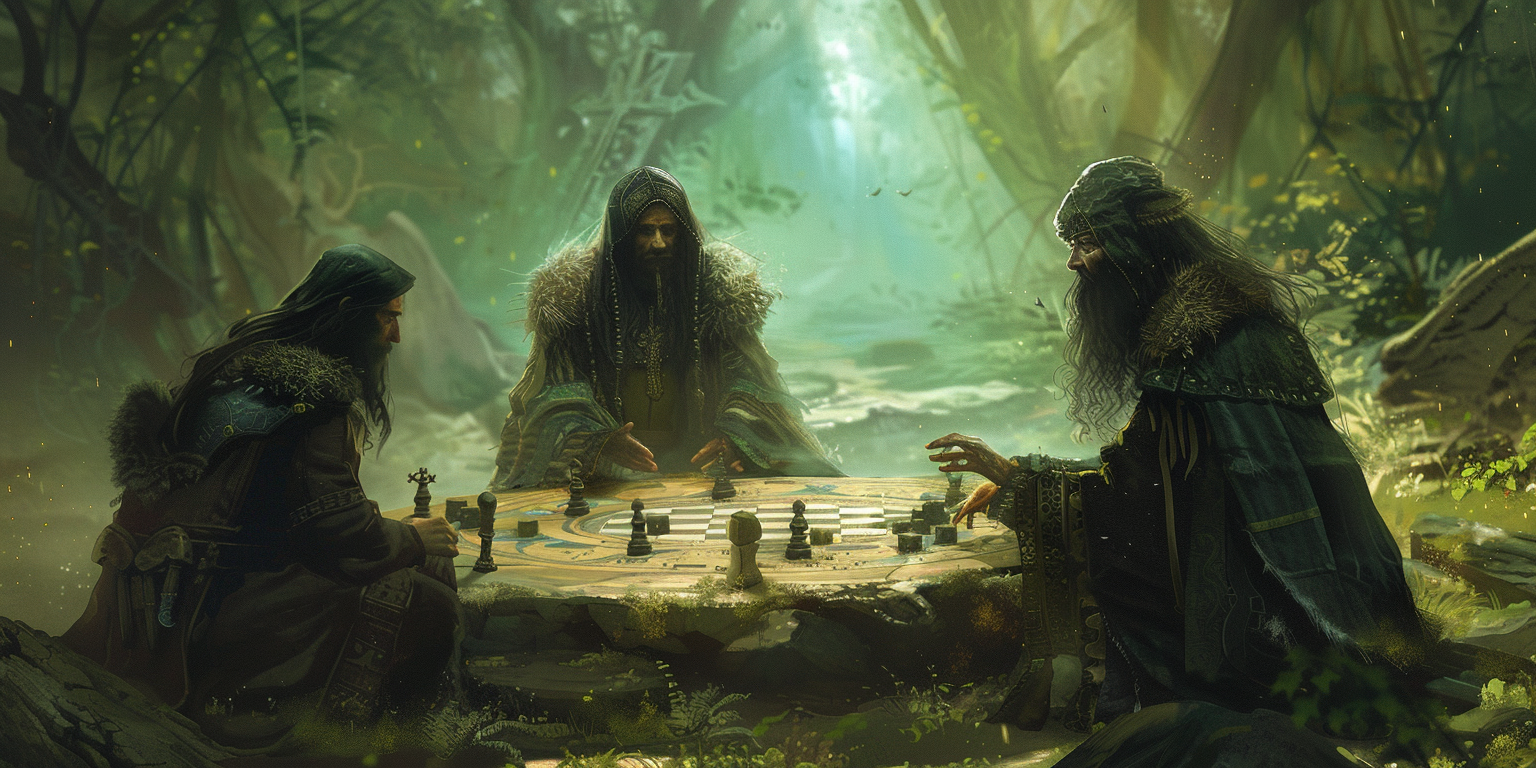 digital art of medieval people playing gwyddbwyll