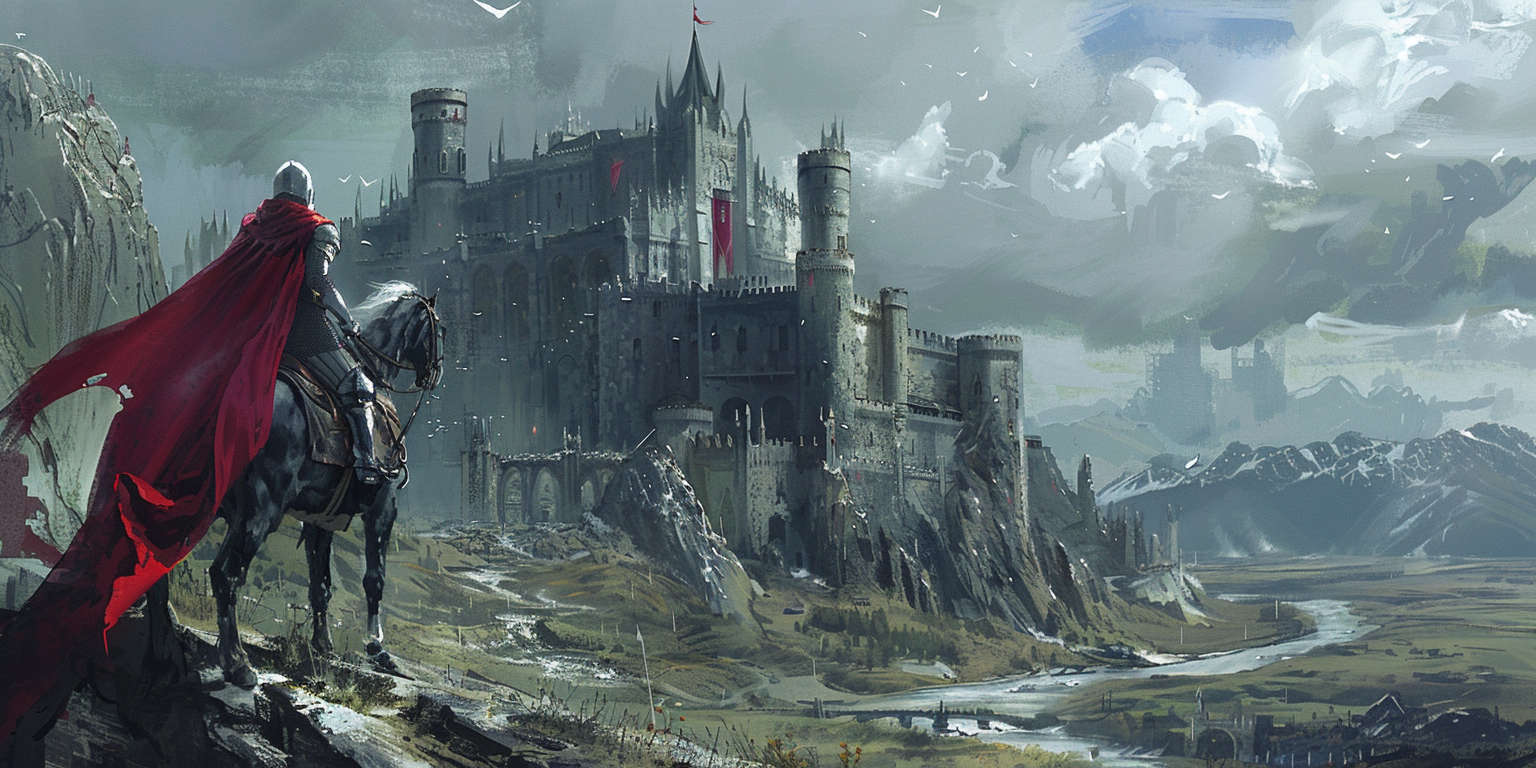 digital art of Peredur approaching the Fisher King's castle