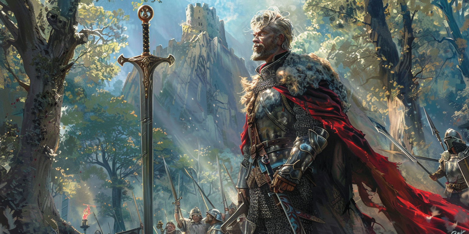 digital art of King Arthur and excalibur.