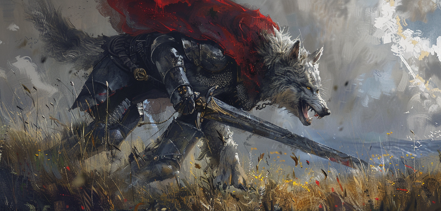 digital art of Gwydion being transformed into a wolf