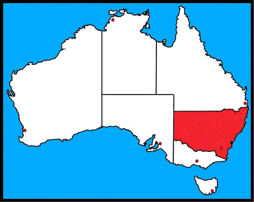 A map of Australia with New South Wales highlighted red
