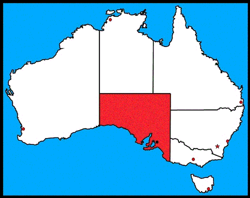 A map of Australia with South Australia highlighted red