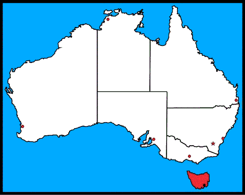 A map of Australia with Tasmania highlighted red