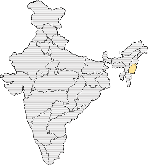 A map of India with Manipur highlighted red