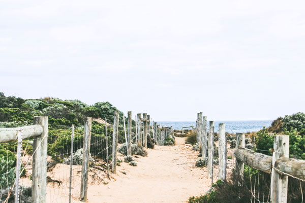 Petit chemin ensablé sur une plage australienne